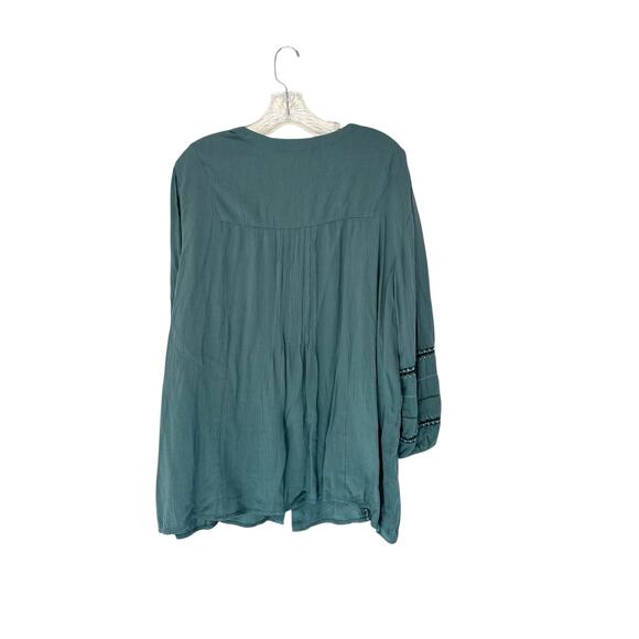 J. Jill Blouse Green V-Neck Work Embroidered Button Up Shirt Large Petite - Picture 8 of 12